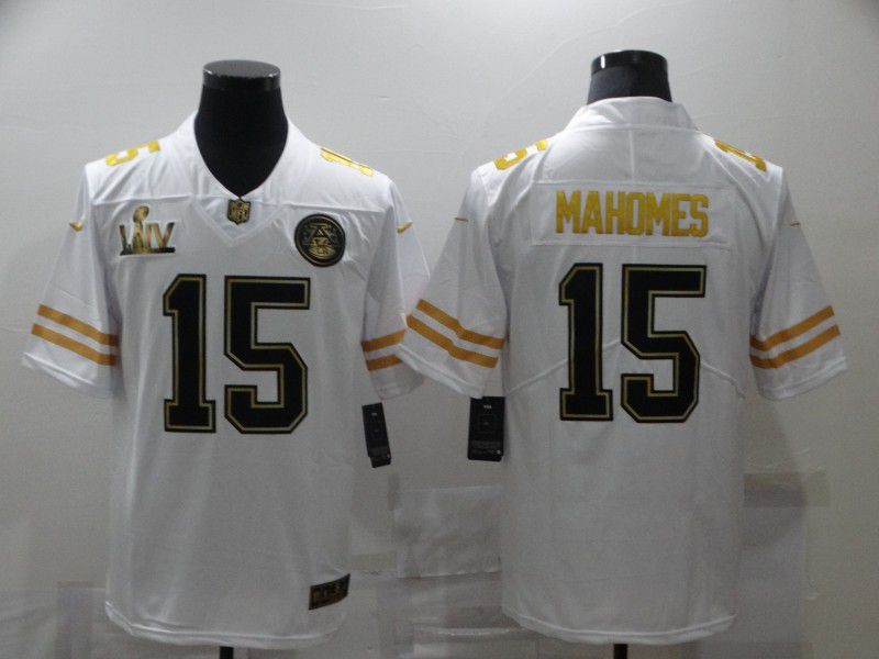 Men Kansas City Chiefs #15 Mahomes White champion gold lettering 2020 NFL Nike Jerseys